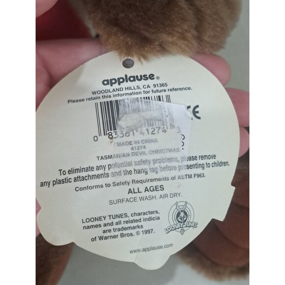 Vintage Looney Tunes Tazmanian Devil Christmas Plush  Applause 1997 Collectible - Picture 3 of 10